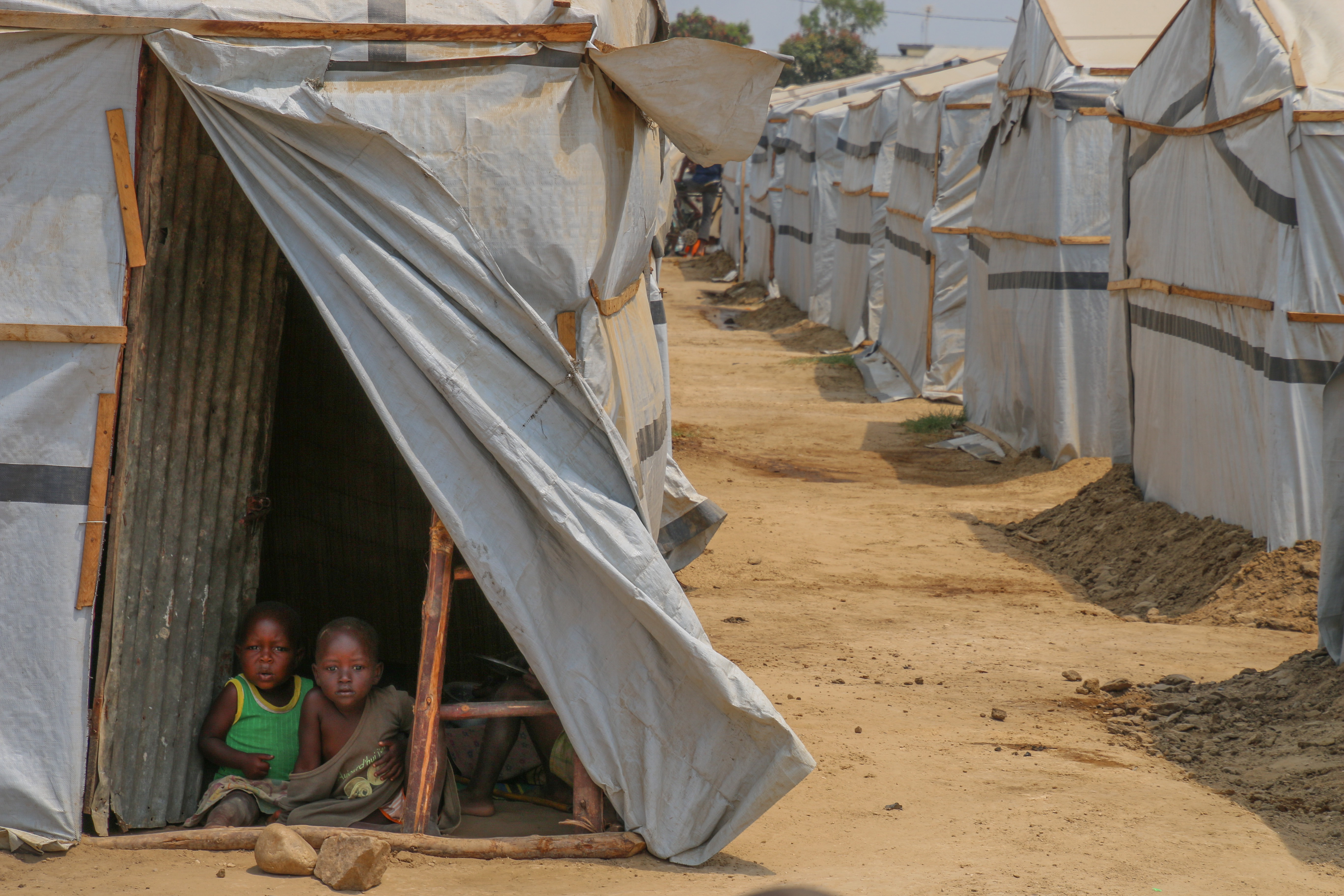 Children in tent in refugee camp in Burundi