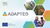 In this image, 6 hexagons are placed on the left side. Three of the hexagons have images: a mother and child, grass in a field, and an aerial view of a village. A logo, reading ADAPTED, is written across the right side. 