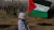 Woman holding Palestinian flag at Israel-Gaza border