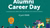 Alumni career day visual with date + cartoon of students at table and climbing stairs