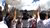 Demonstrators in white t-shirts during the March for Peace demonstration in Bogota, Colombia