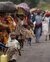 Refugees walking along road