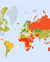 A world map of several deeply red countries reveal the dire state of kids rights globally