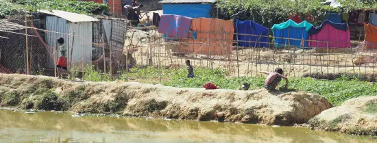 Bangladesh refugee camp across river 