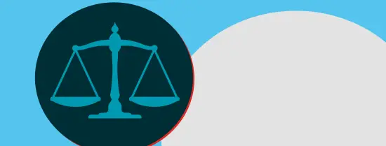 A justice scale against a blue and gray background