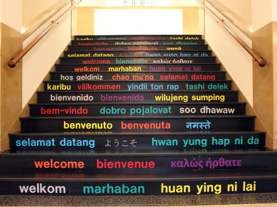 ISS staircase - welcome in several languages